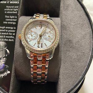 Citizen FD1036-50D Rose Gold & Silver Tone Mother-of-Pearl Dial Watch $375